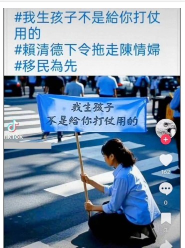 Figures 2 and 3: After Alex Tsai published a Facebook post about a mother's distress over having her son drafted and quoted the mother’s words, "I didn't give birth to my child for you to fight a war," the quote was turned into memes and spread on other social media platforms like TikTok. The mother involved in the incident denied having ever said the words quoted by Tsai, according to an interview conducted by the TFC's fact-checker with her.
